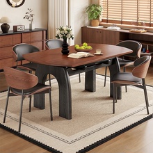 中古风实木餐桌家用小户型白蜡木折叠法式复古凯旋门饭桌可变圆桌