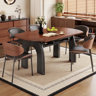 中古风实木餐桌可变圆桌