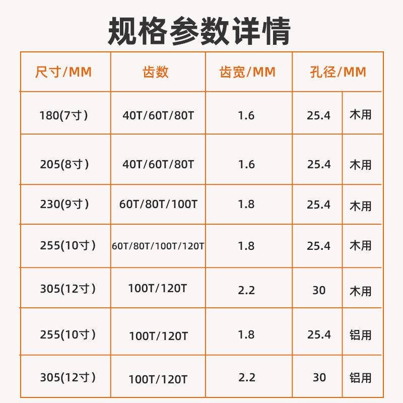 邦纳专业级超薄木工锯片切铝锯片7/8/9/10/12寸1.6/1.8厚合金锯片