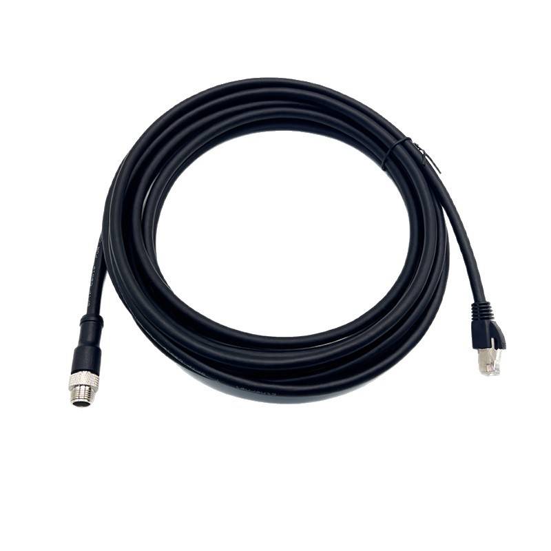 定制M12转RJ45防水连接线以太网线A型8芯工业相机传感器线