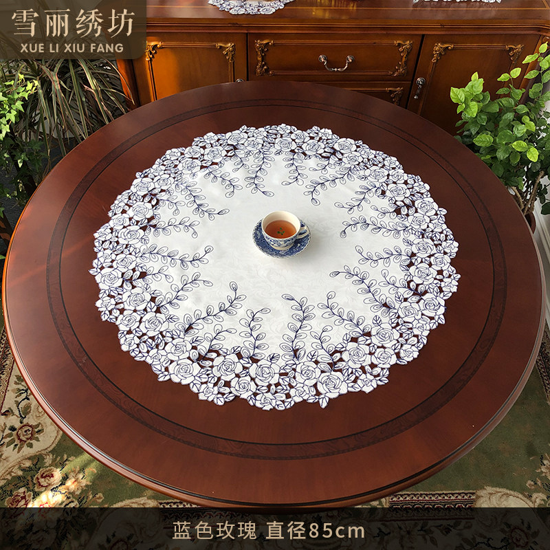 圆桌布茶几盖巾田园布艺欧式中A式美式绣花餐桌布台布桌垫盖布盖