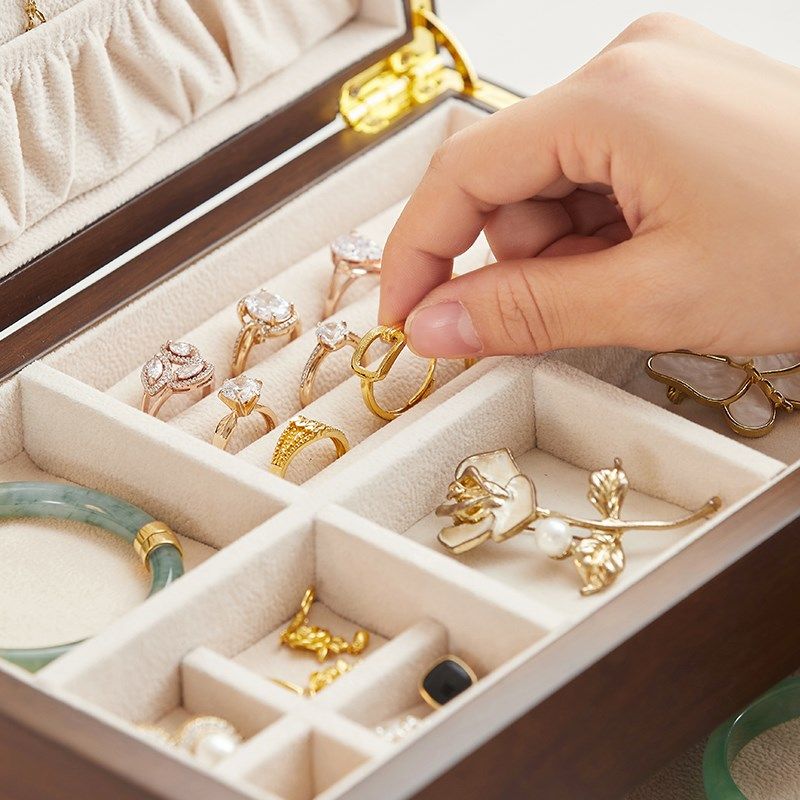 那澜多好木质首饰盒2024新款高档三金珠宝黄金耳T环项链桌面收纳