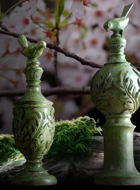 美式树脂工艺品摆件玄关摆设电z视柜装饰品创意绿色餐桌客厅样板