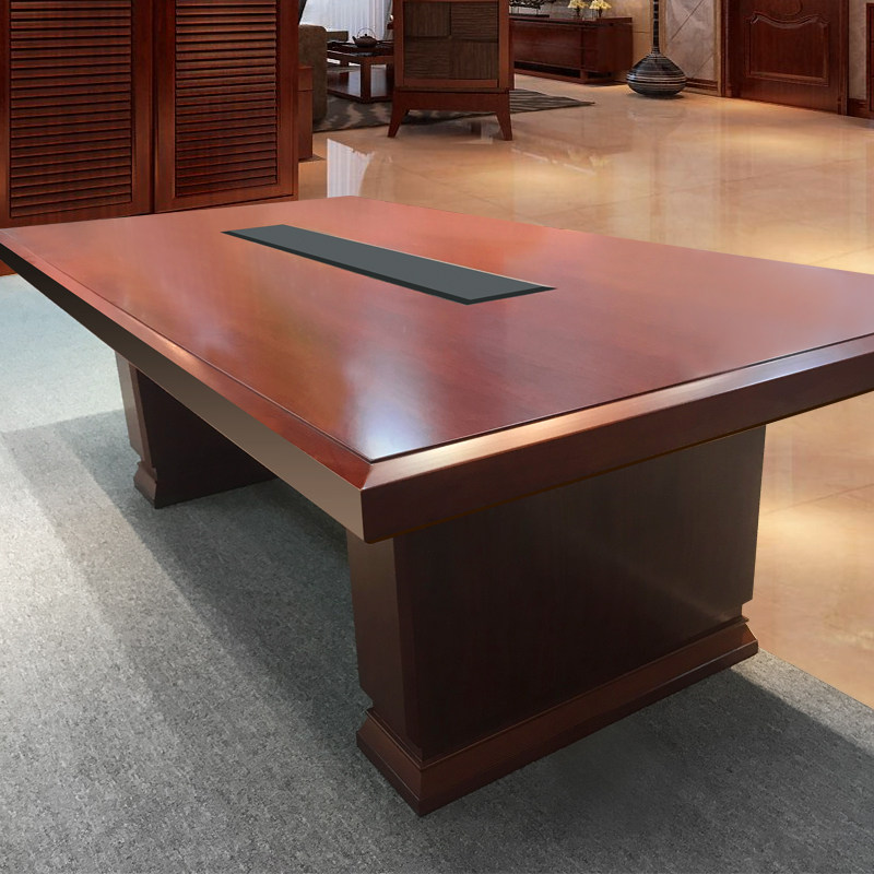 2.4米小型会议j桌长桌培训桌实木洽谈桌油漆胡桃木皮开会桌椅组合