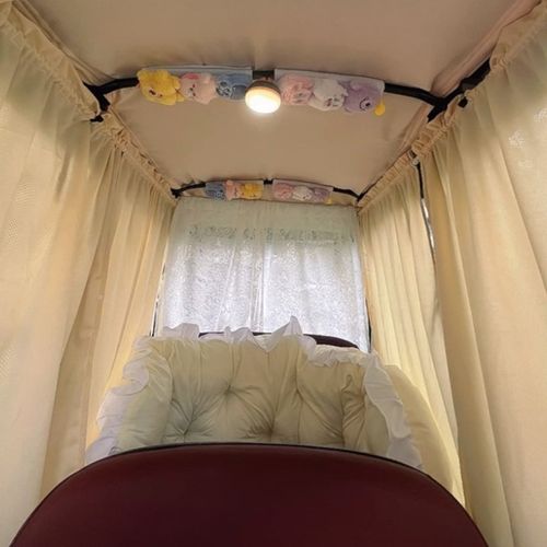 奶油风电动小三轮车装饰改造后座靠背垫卡通花边公主风Z靠枕防漏