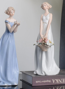 客厅电视柜酒柜饰品欧式陶瓷人物E工艺品家居软装馆摆设结婚礼物