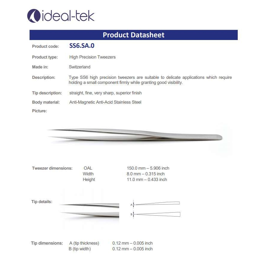 ideal-tek镊子SS6.SA 微电子组装镊子