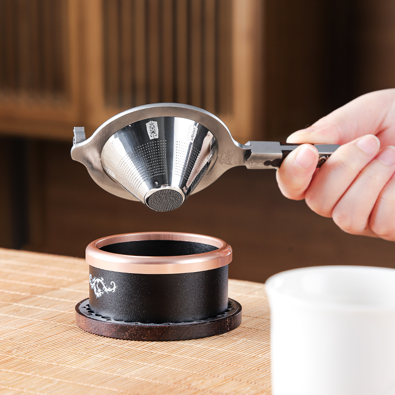 不锈钢茶漏茶滤公道杯过滤网茶具茶隔家用黑檀木配V件茶叶泡茶神