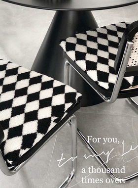 棋盘格坐垫屁垫羊羔绒q椅子垫梳妆台蒲团办公垫子沙发餐椅凳子垫