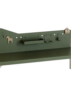 墨绿色咖啡桌边收纳架 铁艺置物洞洞板 桌L面增高架轻奢创意文具