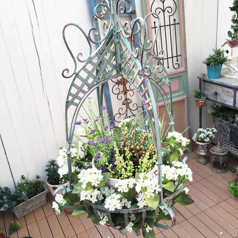 外贸美式乡村家居铁艺垂吊悬挂吊篮C花篮花盆花架多肉植物吊兰绿