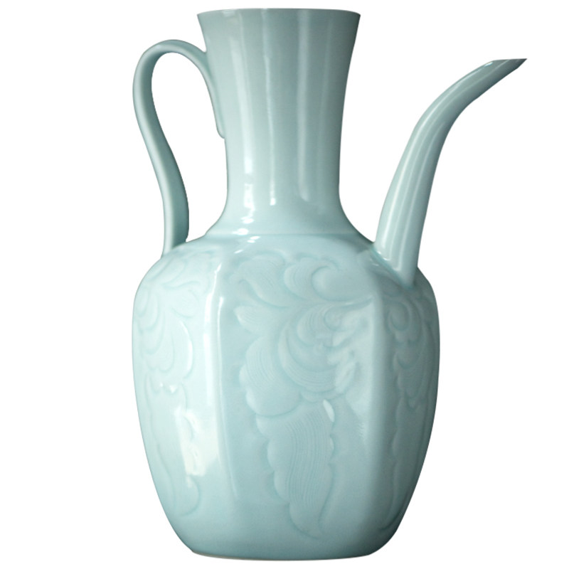 【清欢】插花器仿宋湖田窑影青釉刻花六棱执O壶宋点茶练习比赛茶