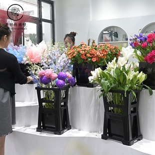 拍市花桶c花店醒花桶鲜花桶养花桶塑料花桶法式摆摊深水桶醒花桶