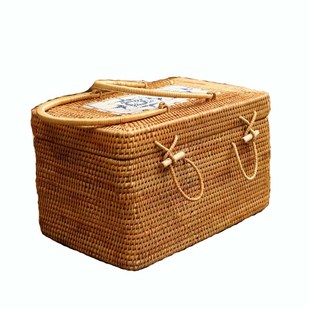 日式藤编行礼箱手提箱长方形收纳筐D野餐篮茶叶包装盒藤编水果提