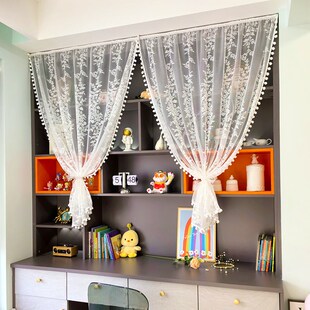 书柜帘子遮挡杂物门帘白纱窗帘透光E不透人奶油风试衣间门帘荷叶