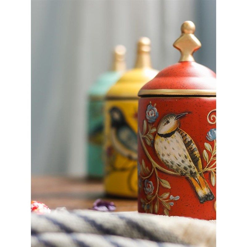 美式茶叶罐陶瓷防潮储物罐糖果罐摆件G带盖欧式家居中式花鸟首饰,家居饰品,储物罐,淘宝优惠券,粉丝福利购,淘宝优惠卷