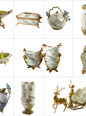 欧式创意纸巾盒客k厅玄关酒柜储物罐美式家居高档花瓶茶几果盘摆