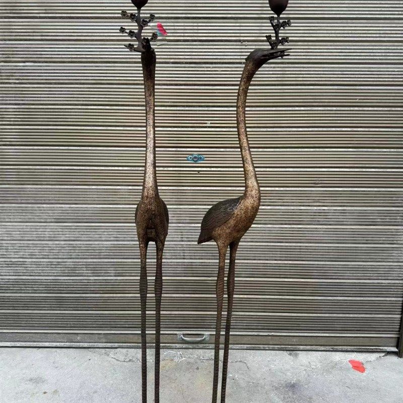 仙鹤纯铜龟鹤烛台一对灯台烛台蜡台J铜仙鹤踏龙龟摆件铜器