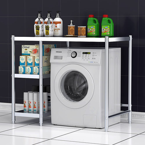 不锈钢洗衣机置物架滚筒浴室洗衣机烘H干机上方叠放组合三层收纳