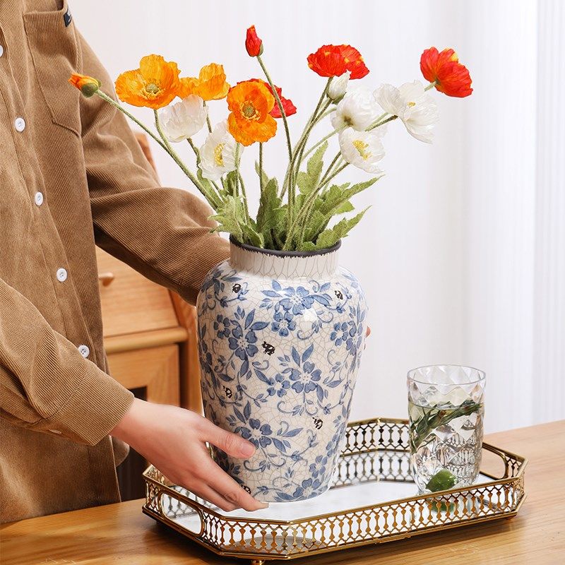 青花瓷花瓶中式复古客厅插花w瓶冰裂纹花瓶鲜花水培陶瓷电视柜花,家居饰品,花瓶,淘宝优惠券,粉丝福利购,淘宝优惠卷