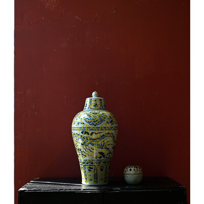 占领梅瓶青花瓷花瓶陶p瓷鲜花干花客厅插花装饰花器高级感轻奢落