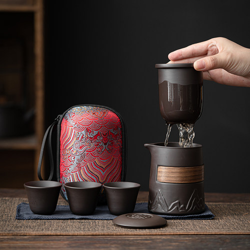 便携式旅行茶具j小套装简易户外随身功夫泡茶壶茶杯紫砂露营快客