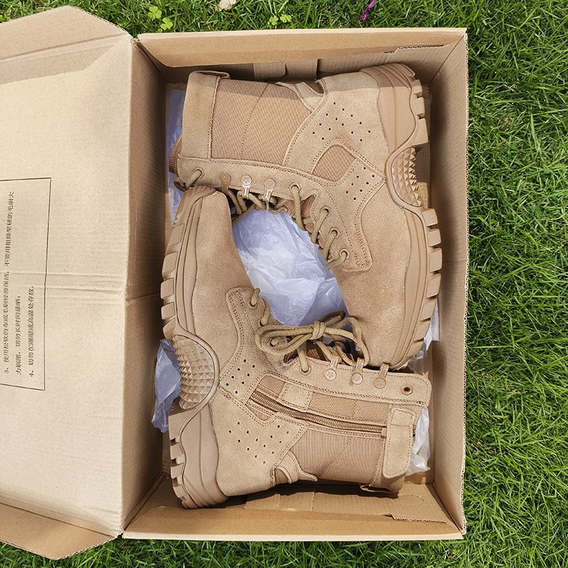 真皮新式棕色作战训靴男高帮防水骑行靴女户外U快反登山沙漠靴