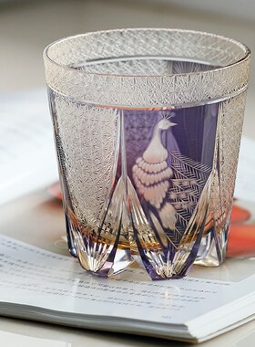 日式江户切d子威士忌杯水晶玻璃洋酒杯紫色套色酒杯家用果汁杯礼