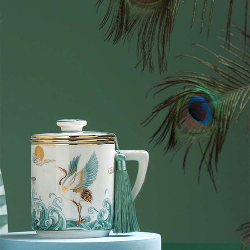 新国风茶杯办公杯茶水分离陶瓷水B杯大容量带盖杯子带过滤个人礼,餐饮具,茶杯,淘宝优惠券,粉丝福利购,淘宝优惠卷