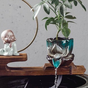 喷泉配件鱼缸循环小号o流水自制出水口摆件陶瓷装饰器假山中式陶