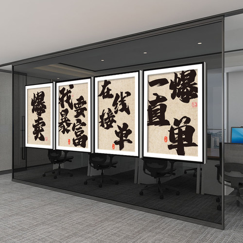 办公室墙面装饰工位氛围企业文化搞钱标语公司会议高W级感背景布