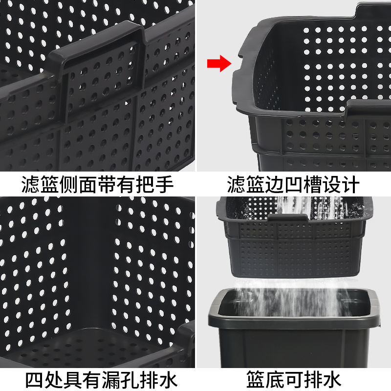 正方形无盖垃圾桶商用大容量厨房家用餐饮大尺O码垃圾箱带滤网沥