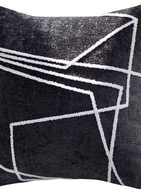 黑白色抽象法式树木ins风方枕复古棋盘J格抱枕套靠枕美式沙发靠垫