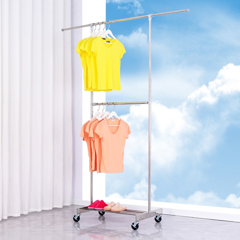 不锈钢晾衣架落地家用阳台单杆晒C衣架伸缩移动晒被子衣杆凉衣架