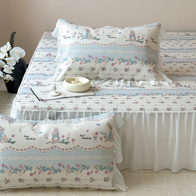 ins碎花小兔冰丝凉席1.5m1.8D米三件套缦纱床裙款仙美空调席子防