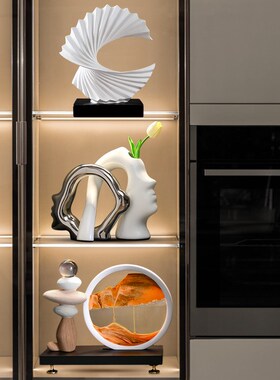 时来运转流沙画摆件玄关客厅电视柜酒柜办公室轻奢V高档高级装饰