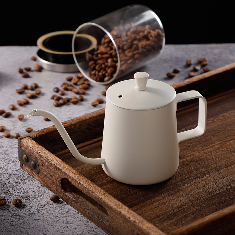 304不锈钢手冲壶带n盖子 铁氟龙黑色白色长嘴细口咖啡壶滴漏式控