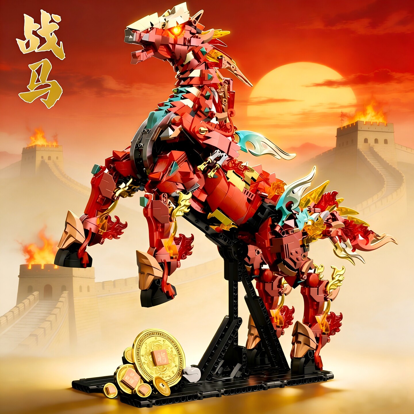 网红同款赤兔战马积木模型高难度益智拼装玩具8-12岁男孩新年礼物