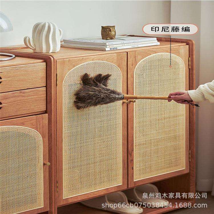 现代简易鞋架家用门厅实木鞋柜藤编大容量玄关柜落地鞋子收纳柜