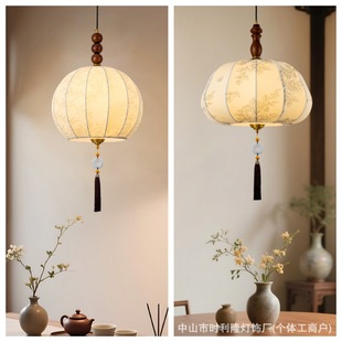 法式中古卧室主灯温馨浪漫布艺吊灯复古南洋风餐厅吧台书房吊灯