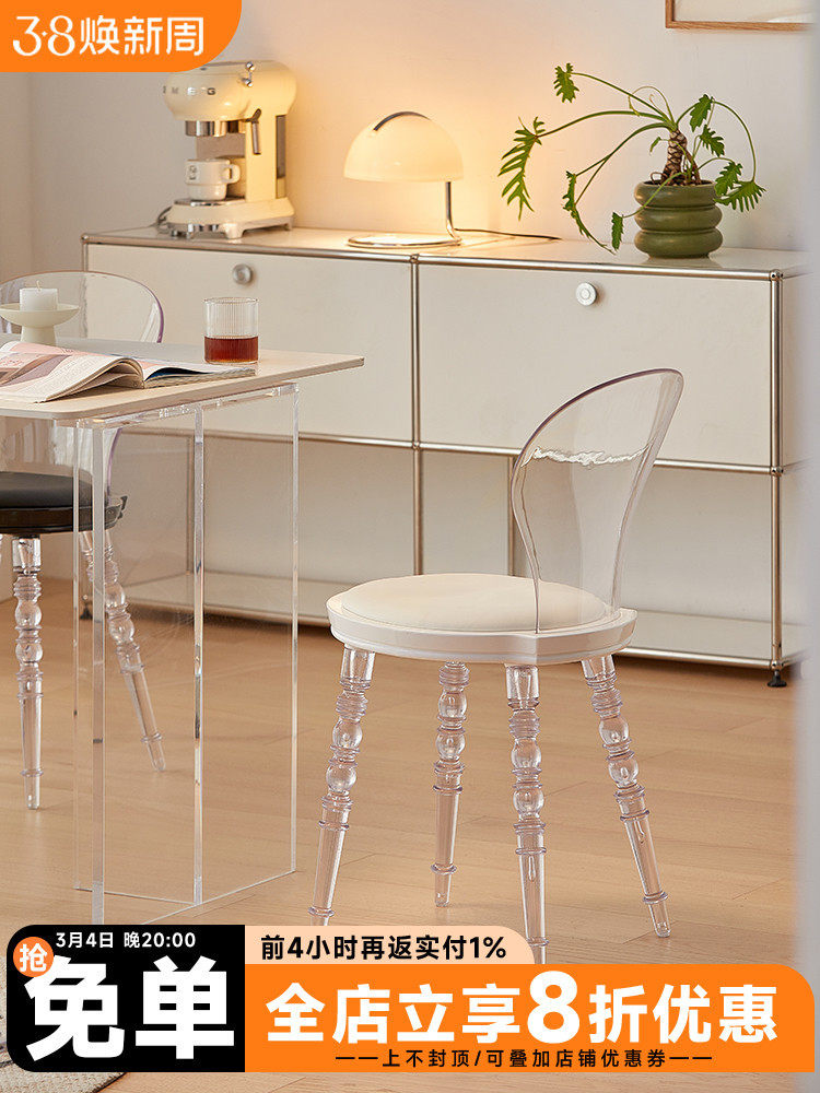 北欧家用餐厅餐椅亚克力透明靠背塑料椅子魔鬼椅卧室网红化妆椅子