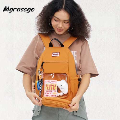 MGRASSGO原创个性痛层双肩包女休闲轻便防盗学生书包ins出游背包