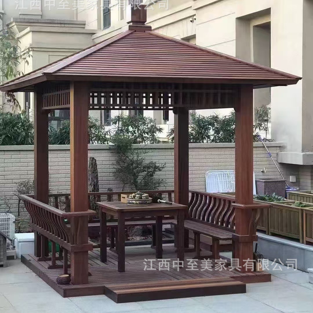 户外庭院仿古实木树脂瓦凉亭