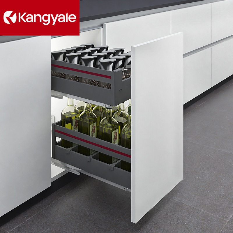 康雅乐橱柜调味拉篮厨房小柜铝合金双层抽屉式厨柜收纳架调料拉篮
