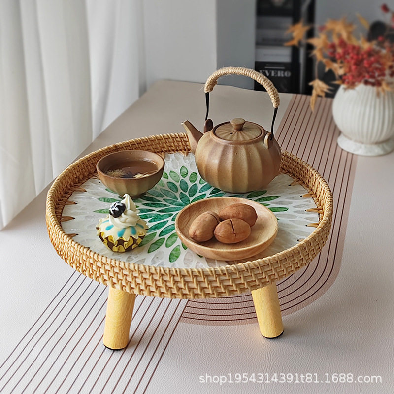 北欧风藤编贝壳手作飘窗茶几