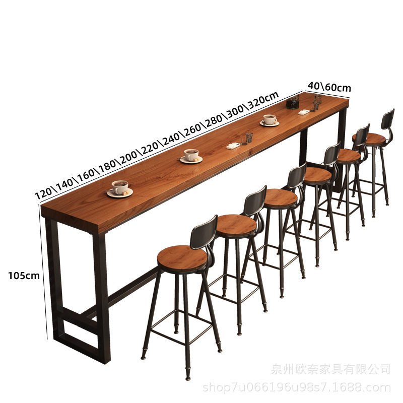 美式实木靠墙高脚吧台桌椅