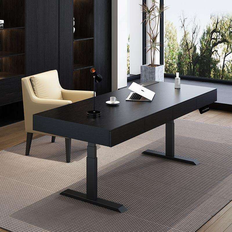 意式轻奢智能电动升降双电机双人办公家用电脑桌书桌餐桌实木现代