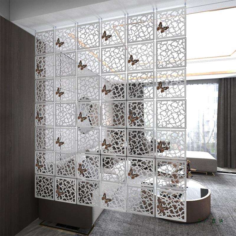 现代简约挂式方形屏风软玄关隔断时尚餐客厅卧室挂帘雕花镂空墙贴