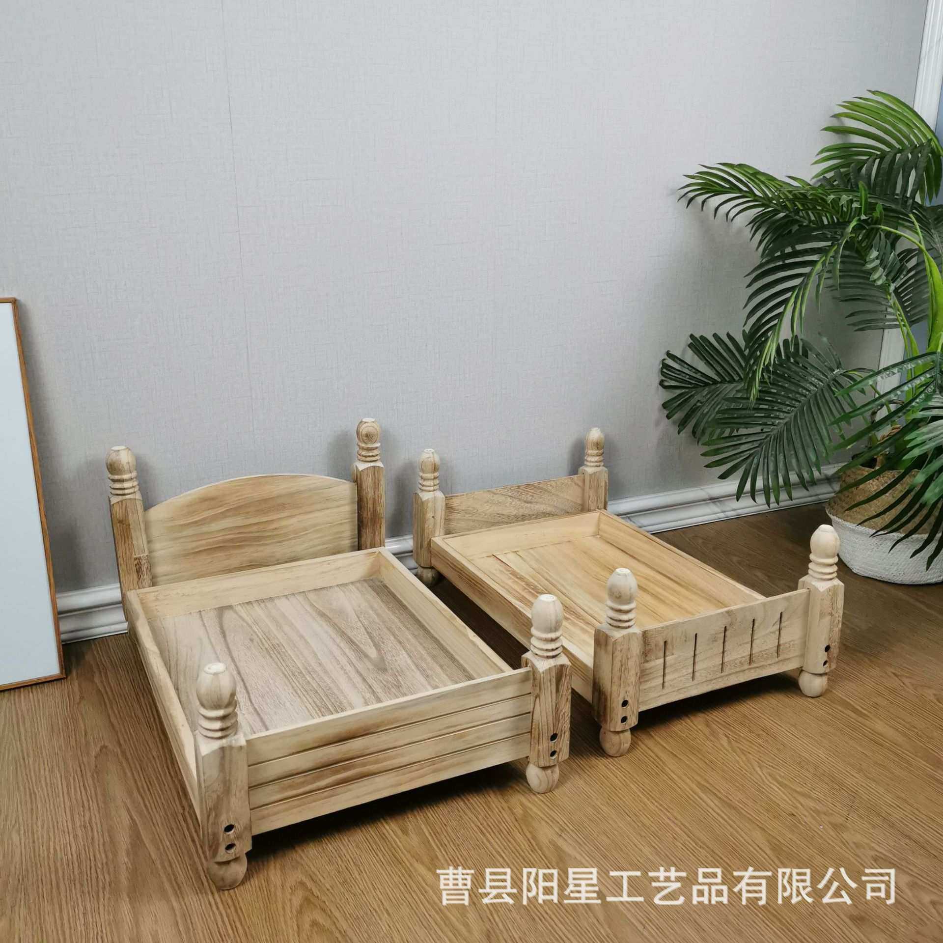 炭烧木床儿童摄影道具 婴儿百天照木床 新生儿拍照烧色木床