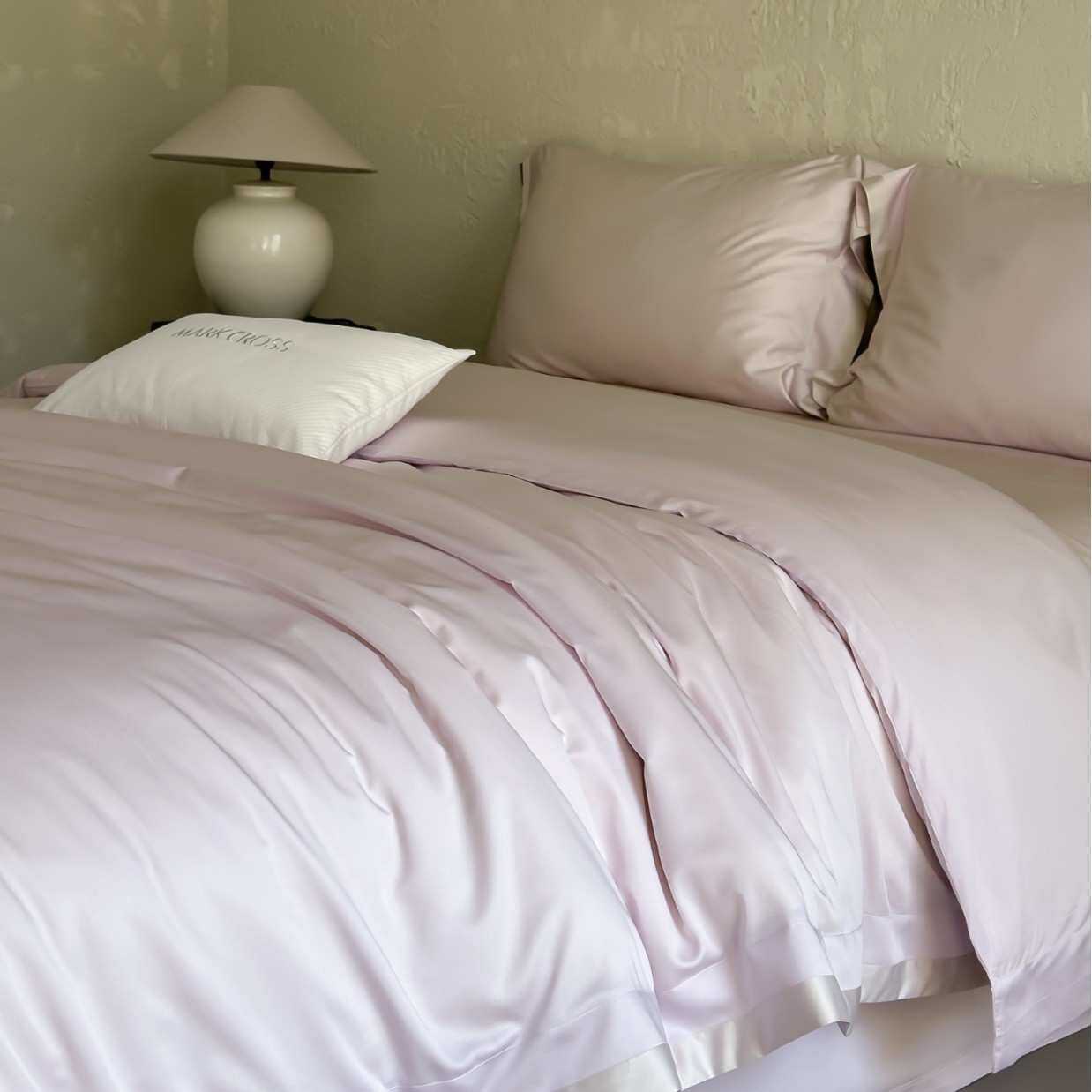 简约绣花撞色飞边100支超细旦天丝棉四件套亲肤丝滑裸睡床品套件4